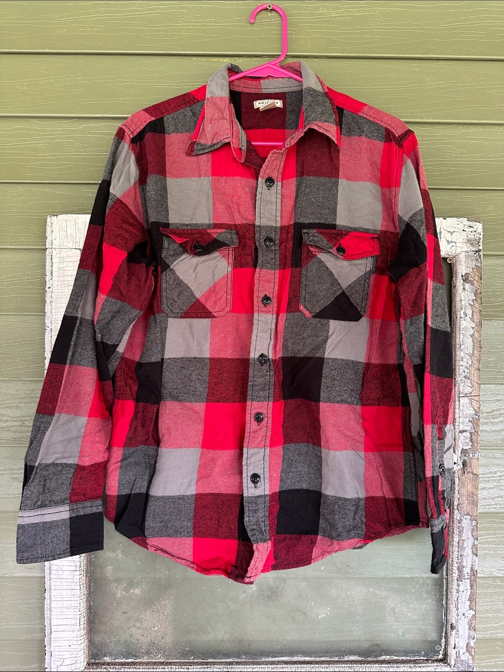 Arizona Jean Company Red, Black & Gray Plaid Button-Down Shirt